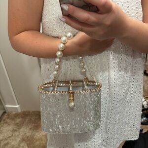 Formal bejeweled pearl evening bag